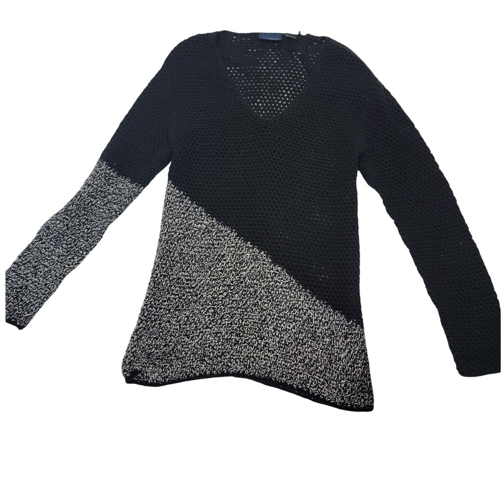 Liz Claiborne Lizsport Womens Black White Colorblock Linen Cotton Sweater Medium